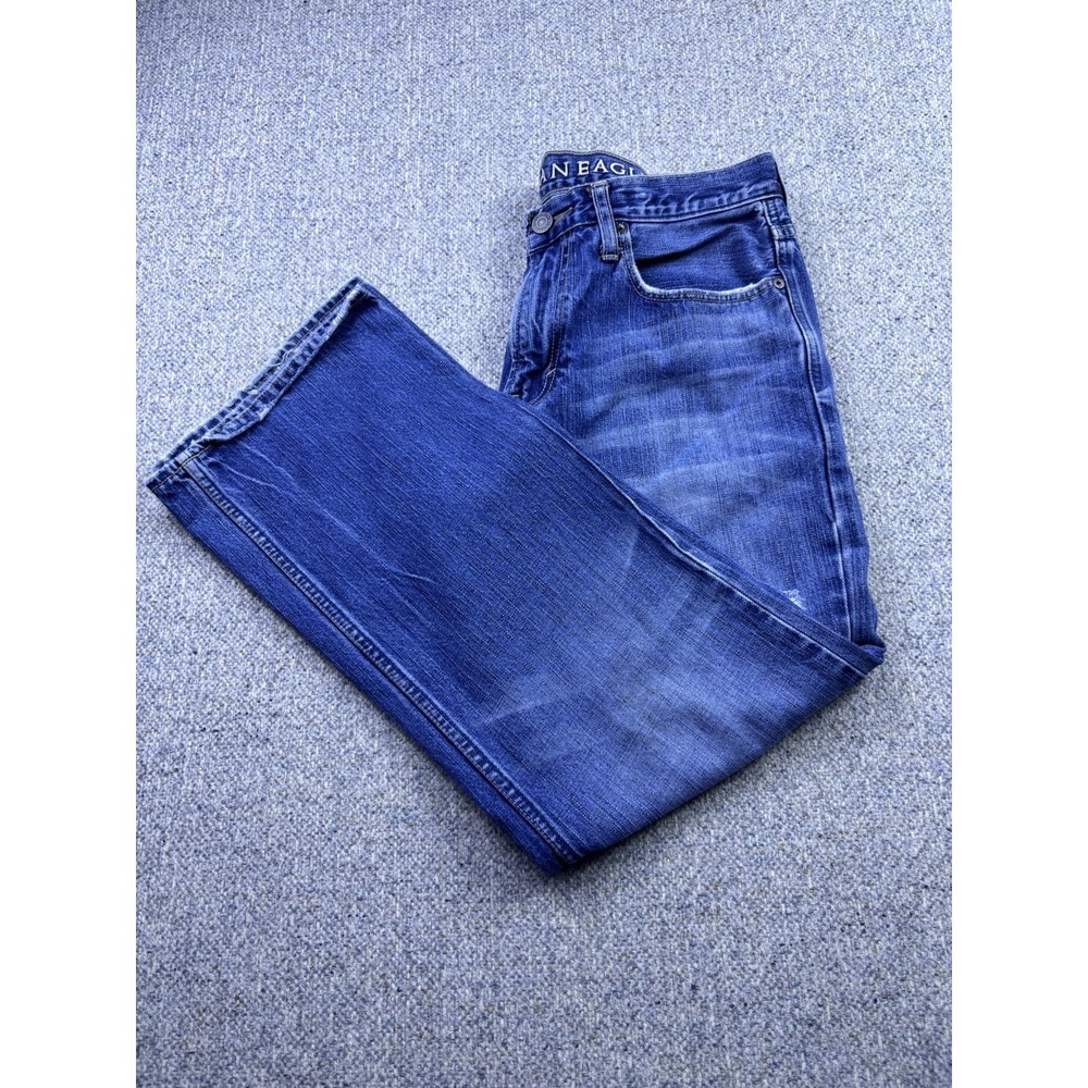 American Eagle Jeans Mens 34x30 Bootcut Medium Wash Blue Denim Distressed Pants - Picture 9 of 11